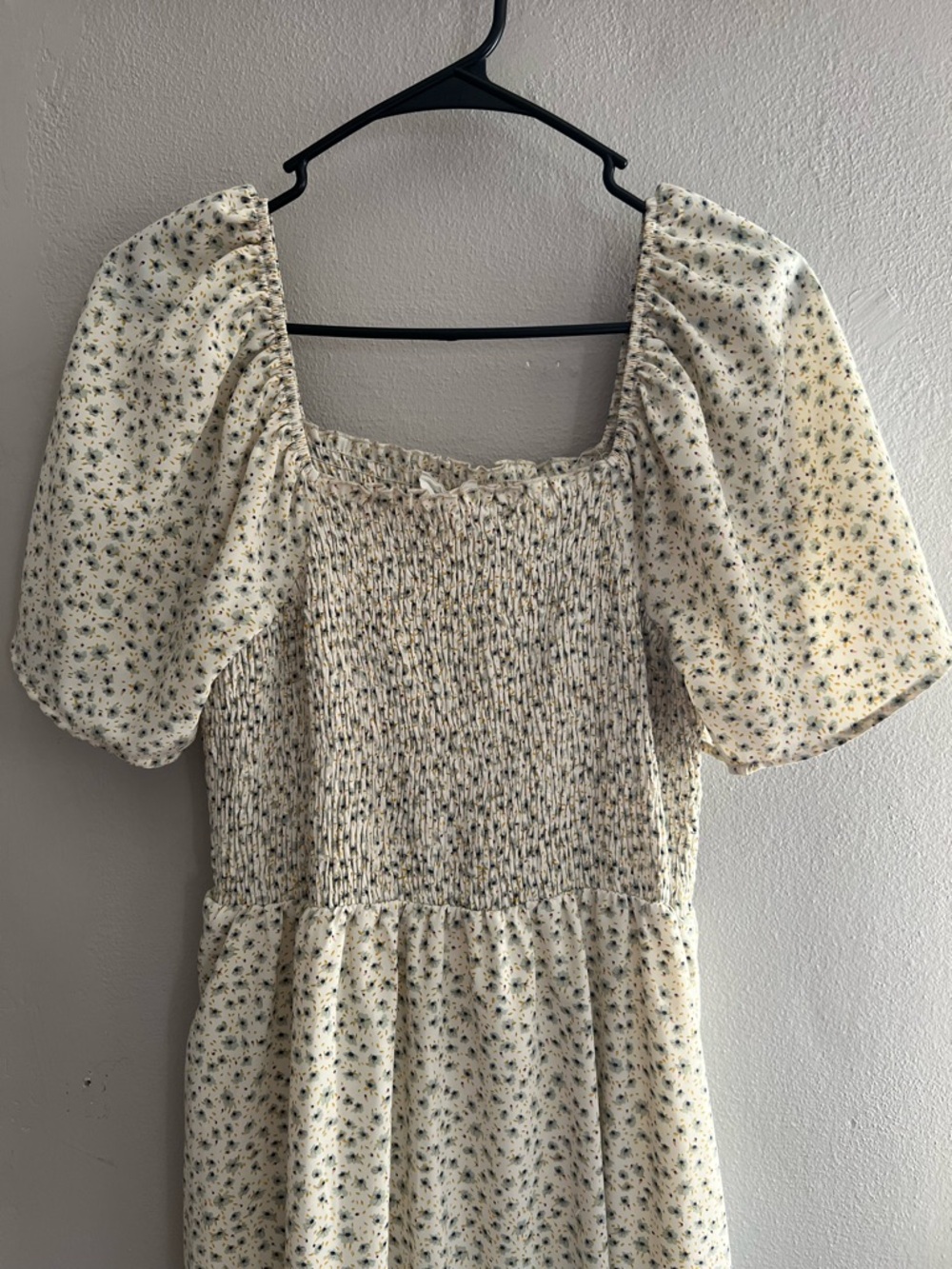 Heyson Ivory Floral Puff Sleeve Smocked Midi Dress